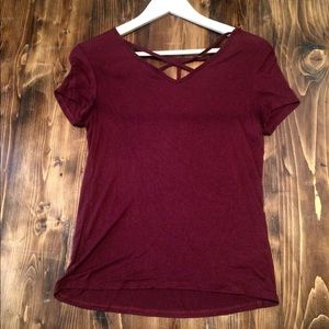 Maroon Short Sleeve Lattice-Cut Front and Back Tee